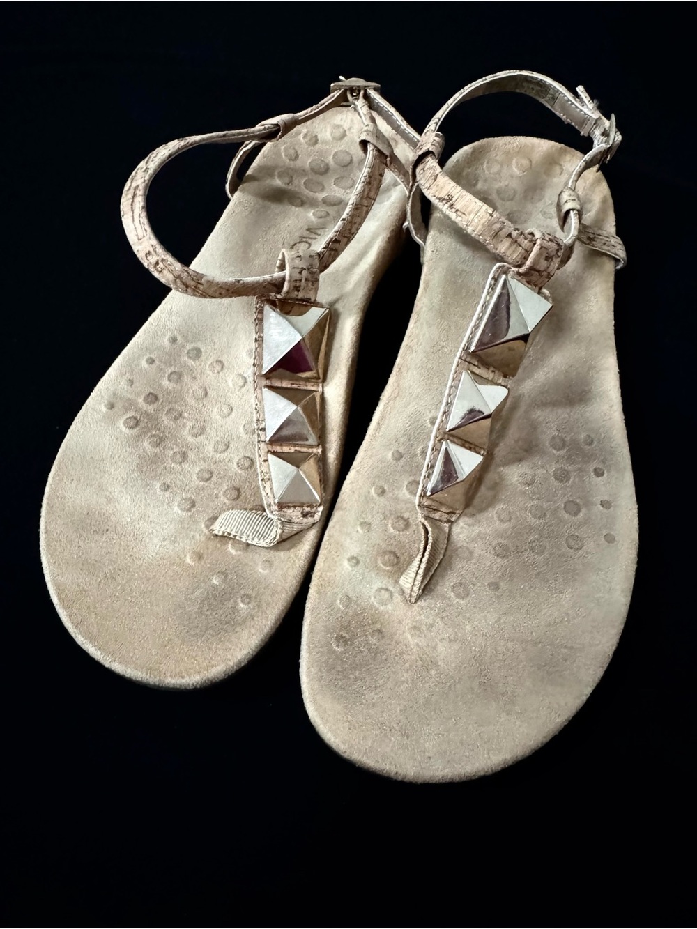 Vionic Suede T-Strap Sandals with Pyramid Studs